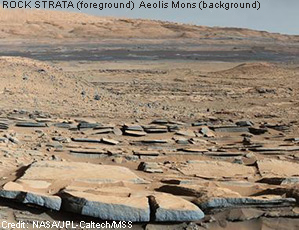 Rock strata exposed on the Martian surface